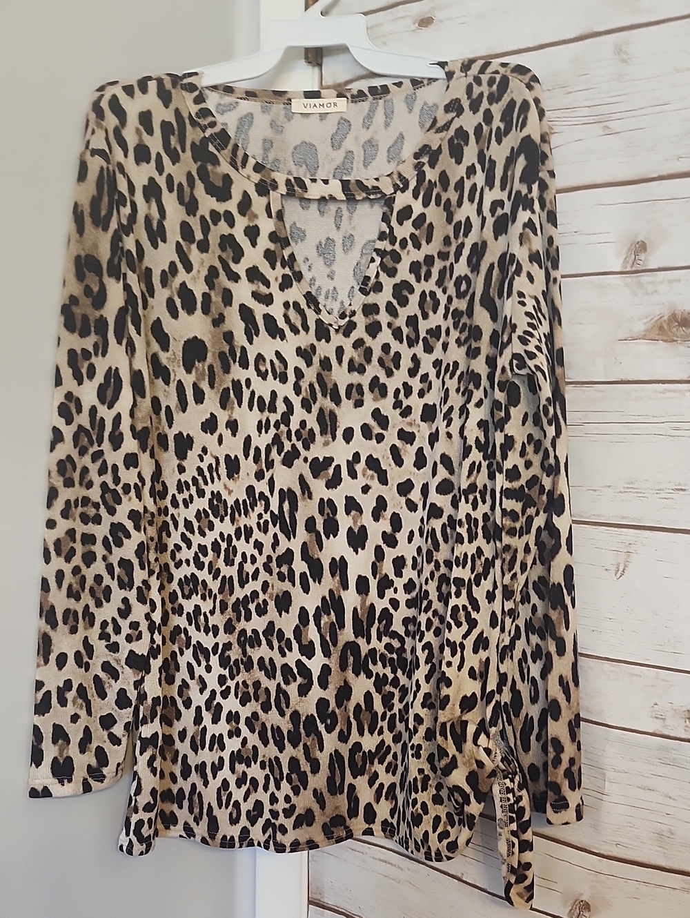 Women's Leopard Print Long Sleeve Top - Tan/Black - NEW